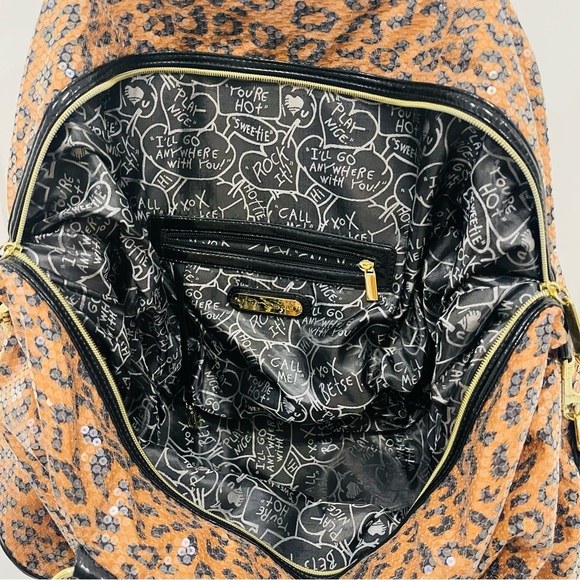 Betsy Johnson gorgeous black and orange sequin travel tote bag - Picture 4 of 5
